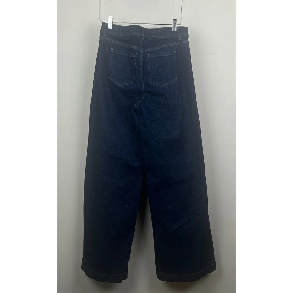 Spanx Wide Leg Jeans Raw Indigo High Rise Pull On Denim 20547T Large Long